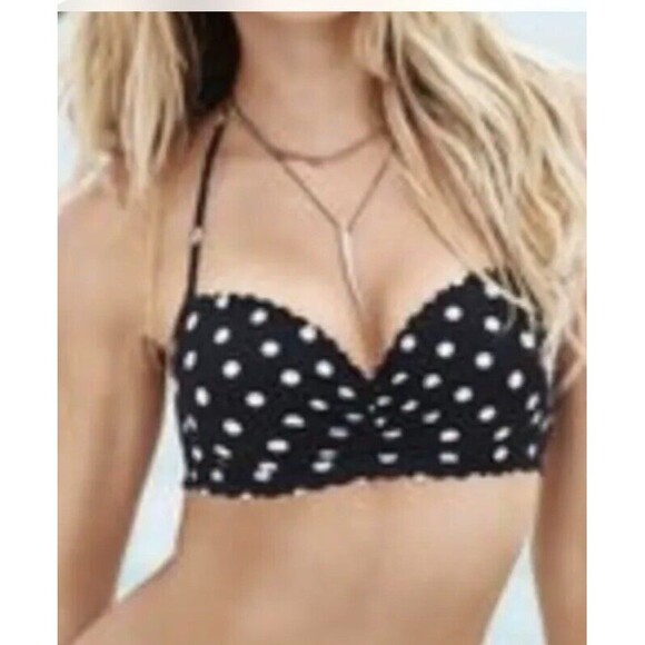 Victoria's Secret Other - Nwot Victoria's Secret Bikini TopBlack White Polka Dot Swimsuit 34 CMidi Bandeau